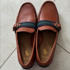 Polo by Ralph Lauren Men's Tan Loafers with Navy and Green Stripe Size 11